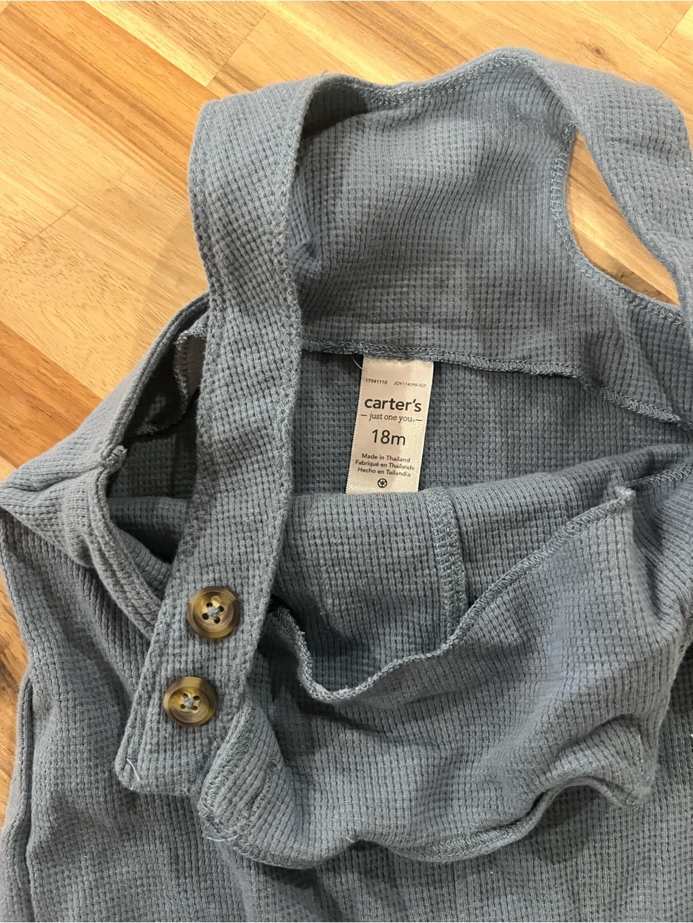 Carter's Dusty Blue Waffle Knit Tank Top with Button Straps